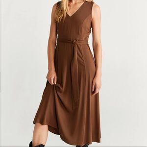 NEW MANGO midi tie waist dress brown 8